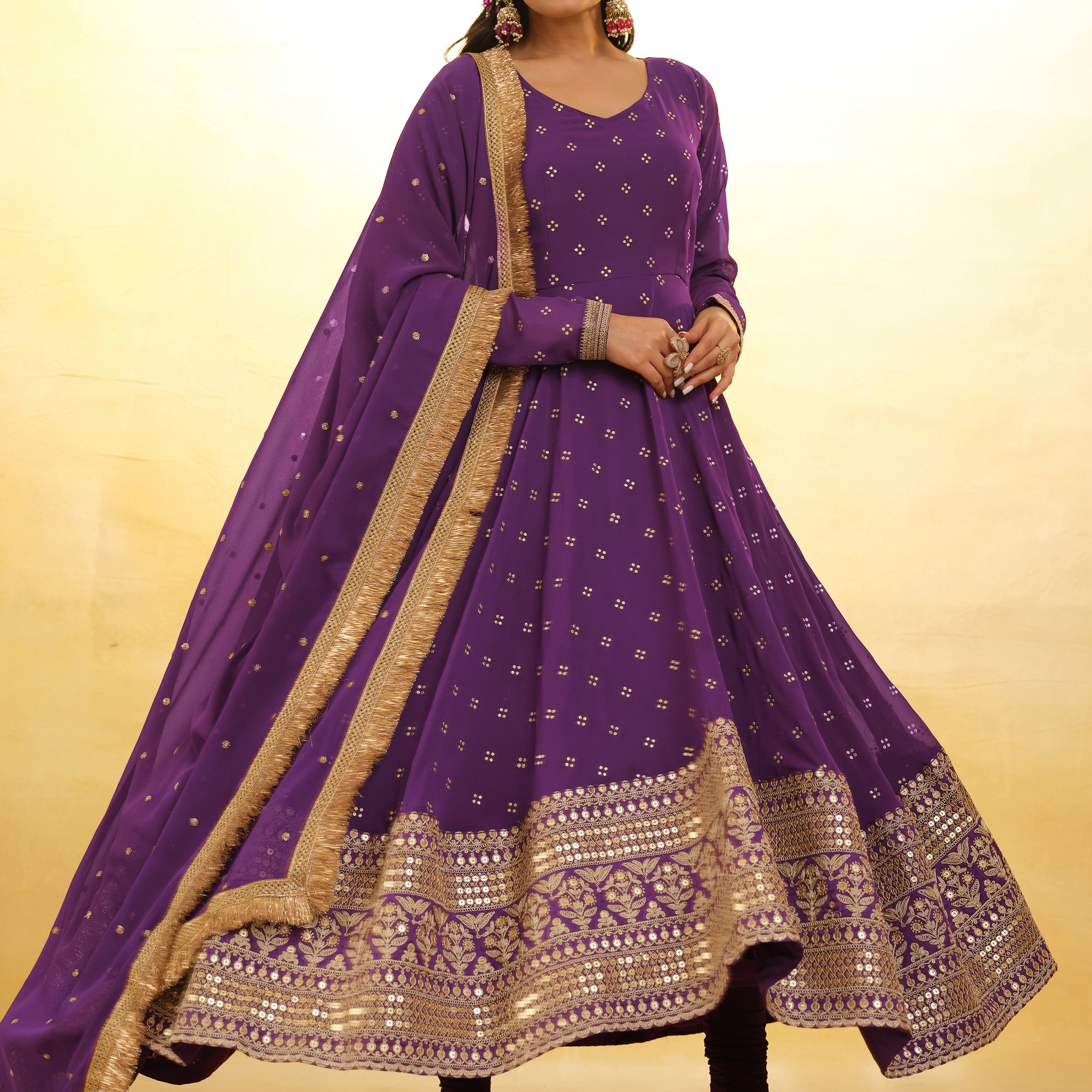 Enchanting Purple Embroidered Georgette Reception Wear Salwar Suit