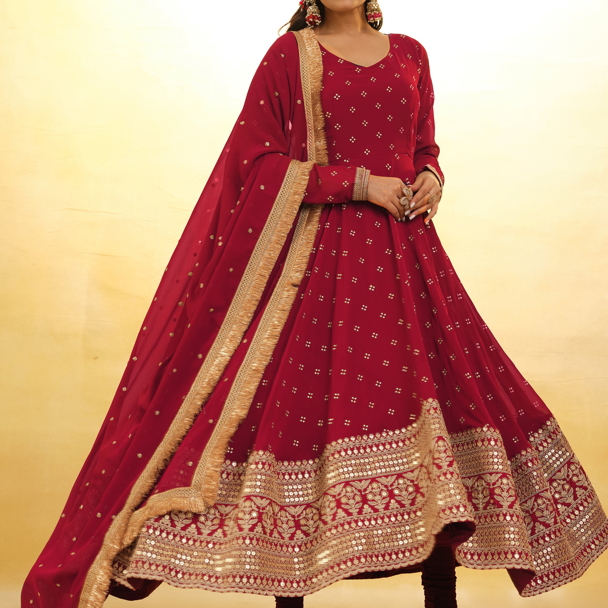 Magnetic Red Embroidered Georgette Wedding Wear Salwar Suit