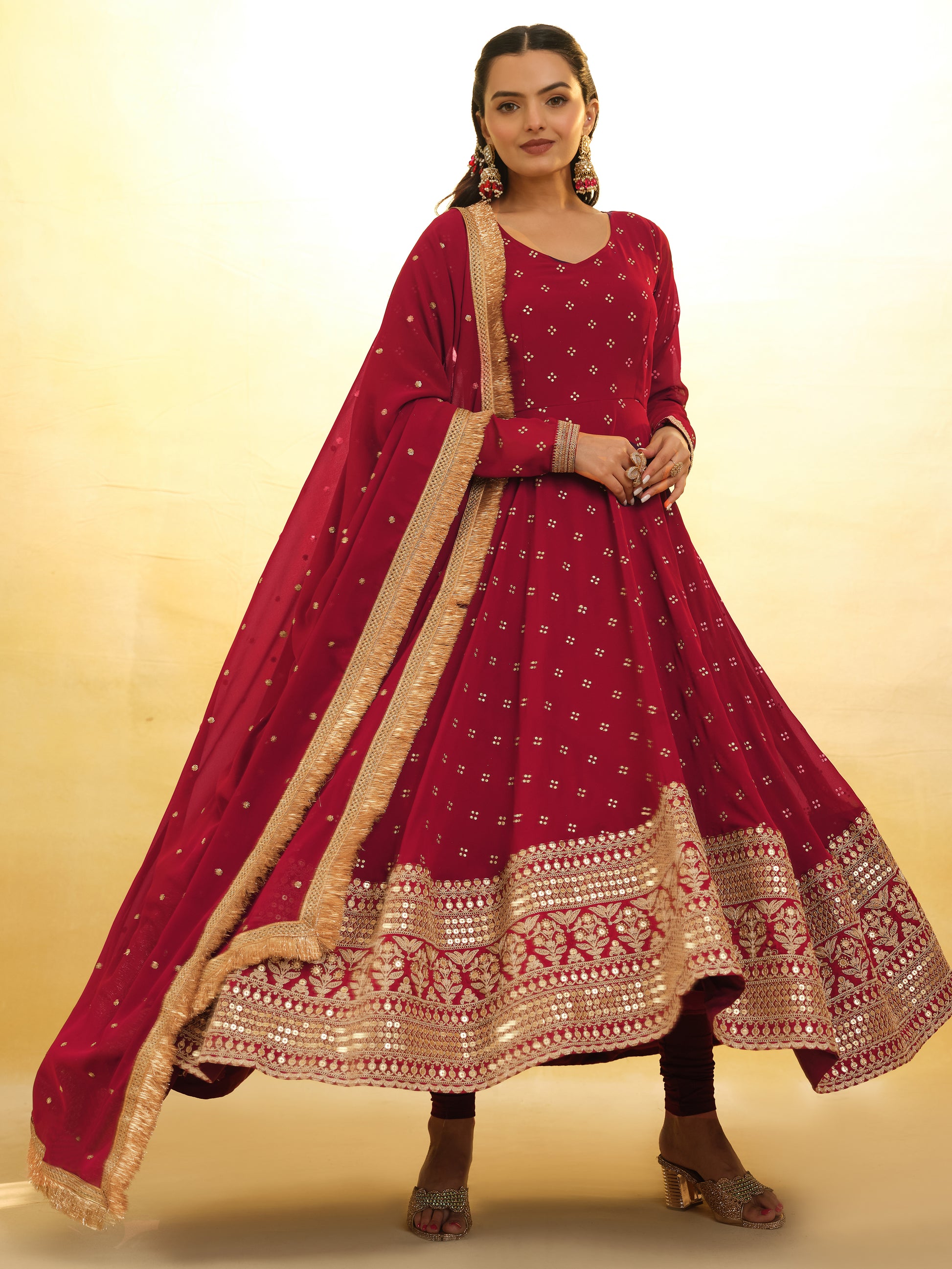 Magnetic Red Embroidered Georgette Wedding Wear Salwar Suit