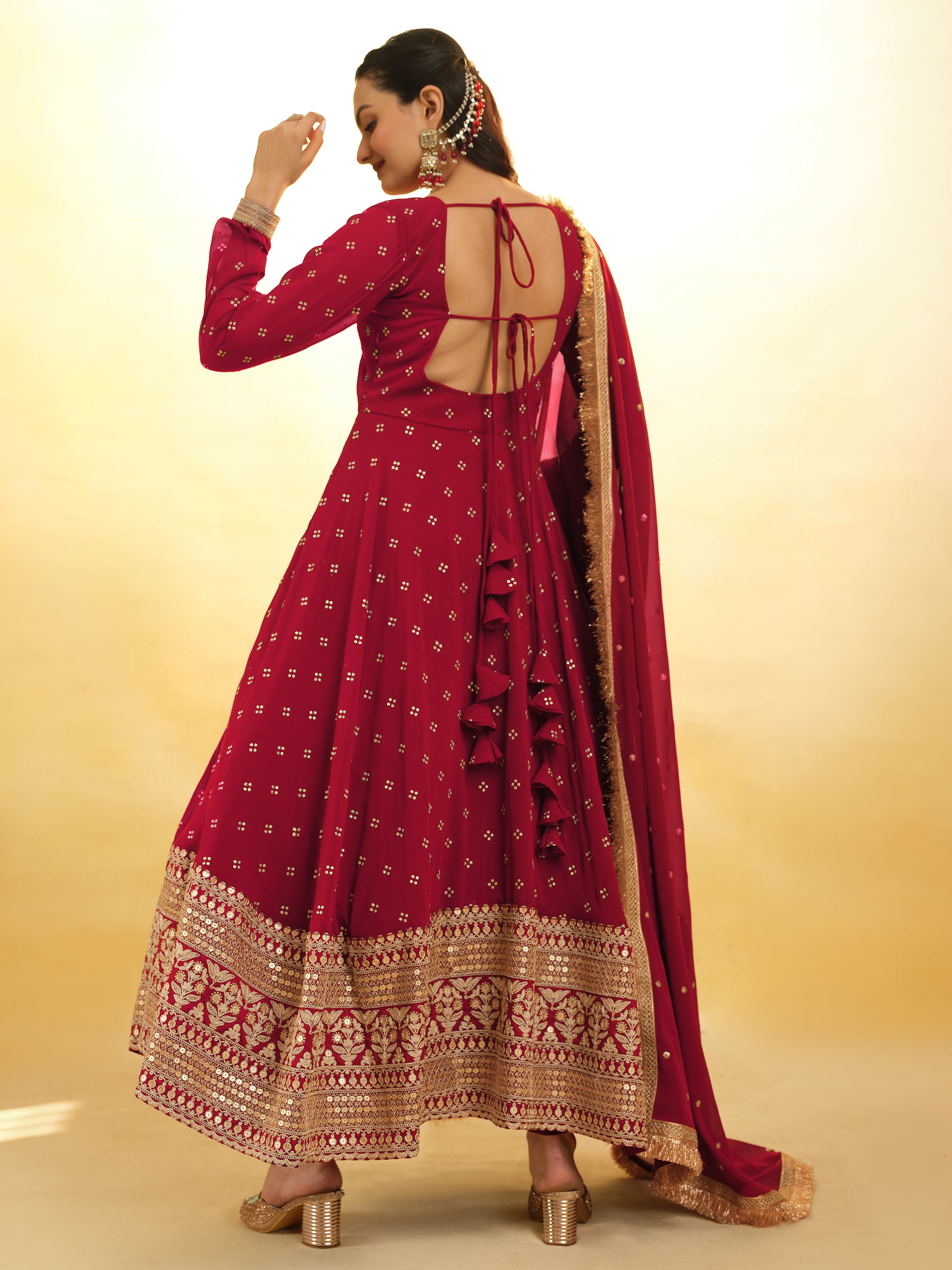 Magnetic Red Embroidered Georgette Wedding Wear Salwar Suit