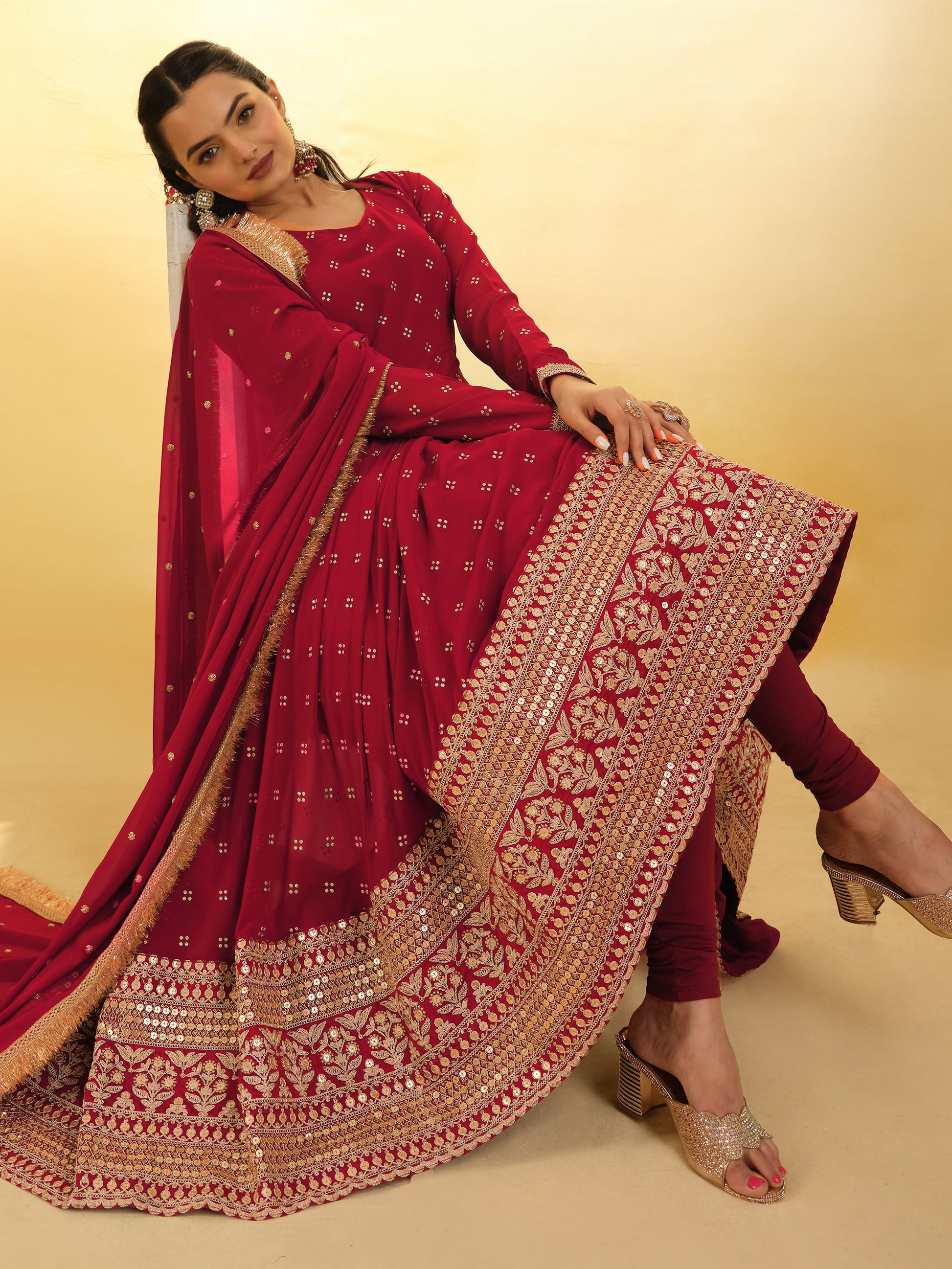 Magnetic Red Embroidered Georgette Wedding Wear Salwar Suit