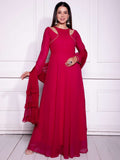 Charming Red Georgette Festival Wear Gown With Dupatta