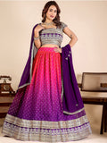 Classic Purple Embroidered Georgette Wedding Wear Lehenga Choli With Dupatta