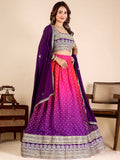 Classic Purple Embroidered Georgette Wedding Wear Lehenga Choli With Dupatta