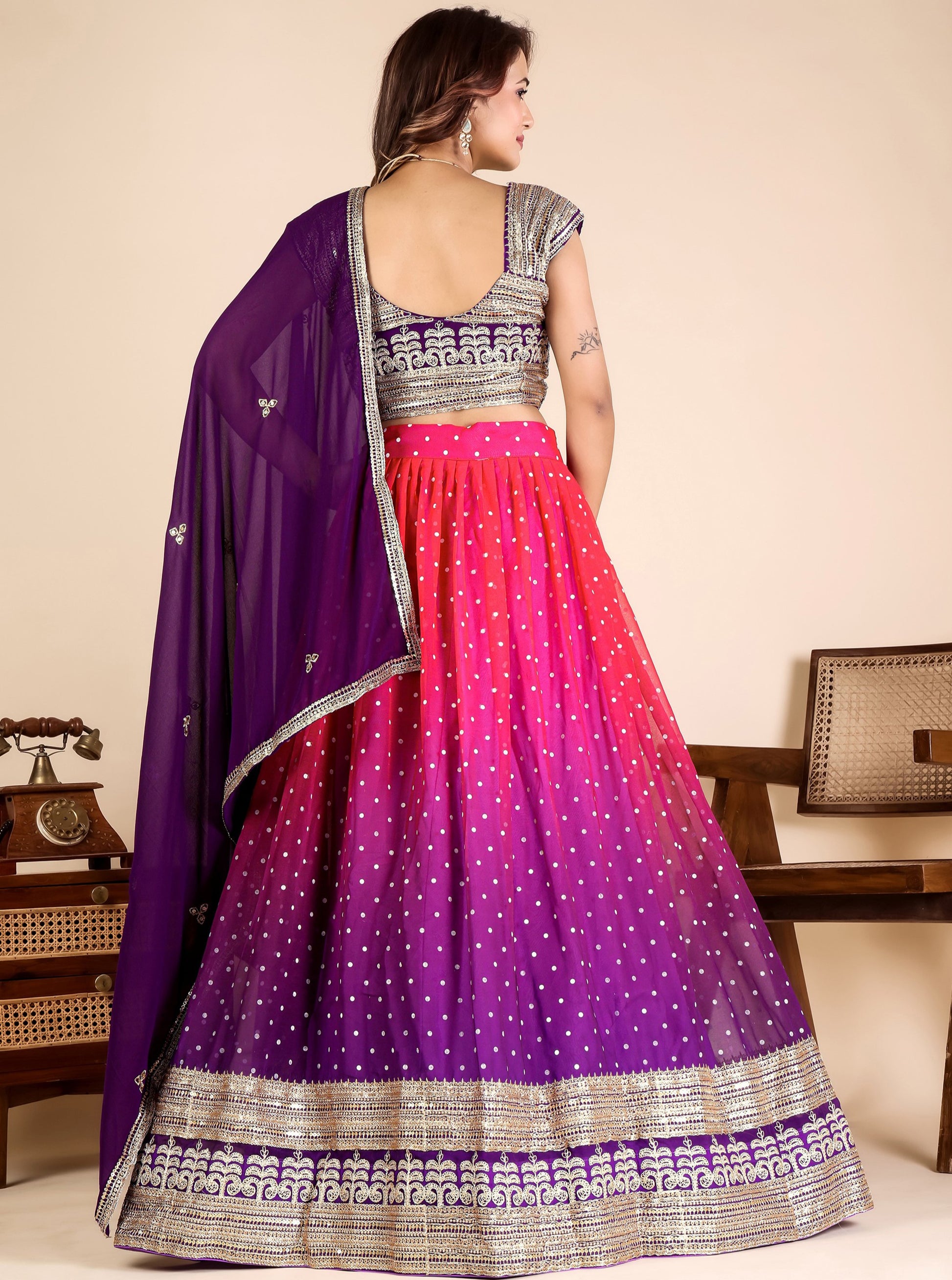 Charming Purple Shaded Sequins Embroidered Georgette Lehenga Choli With Dupatta