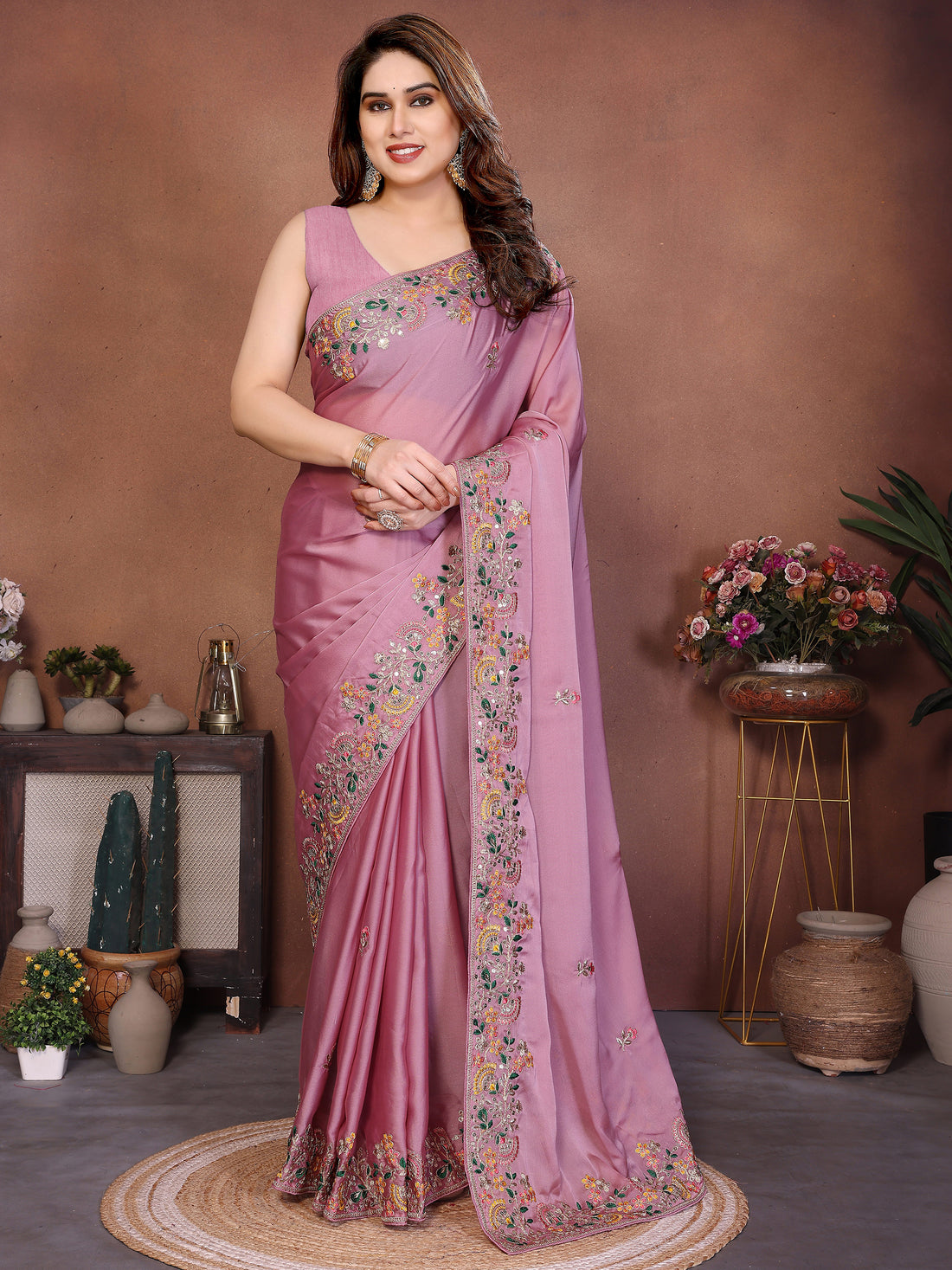 Amazing Pink Dori Work Silk Event Wear Saree With Blouse