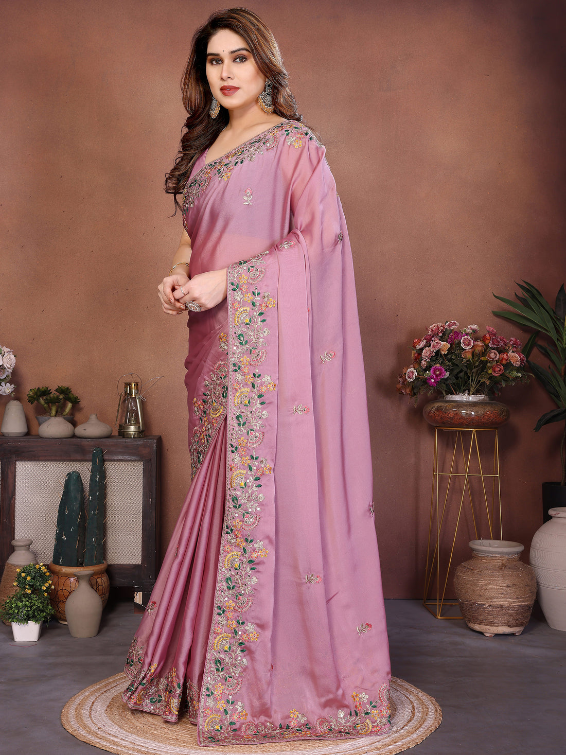Amazing Pink Dori Work Silk Event Wear Saree With Blouse