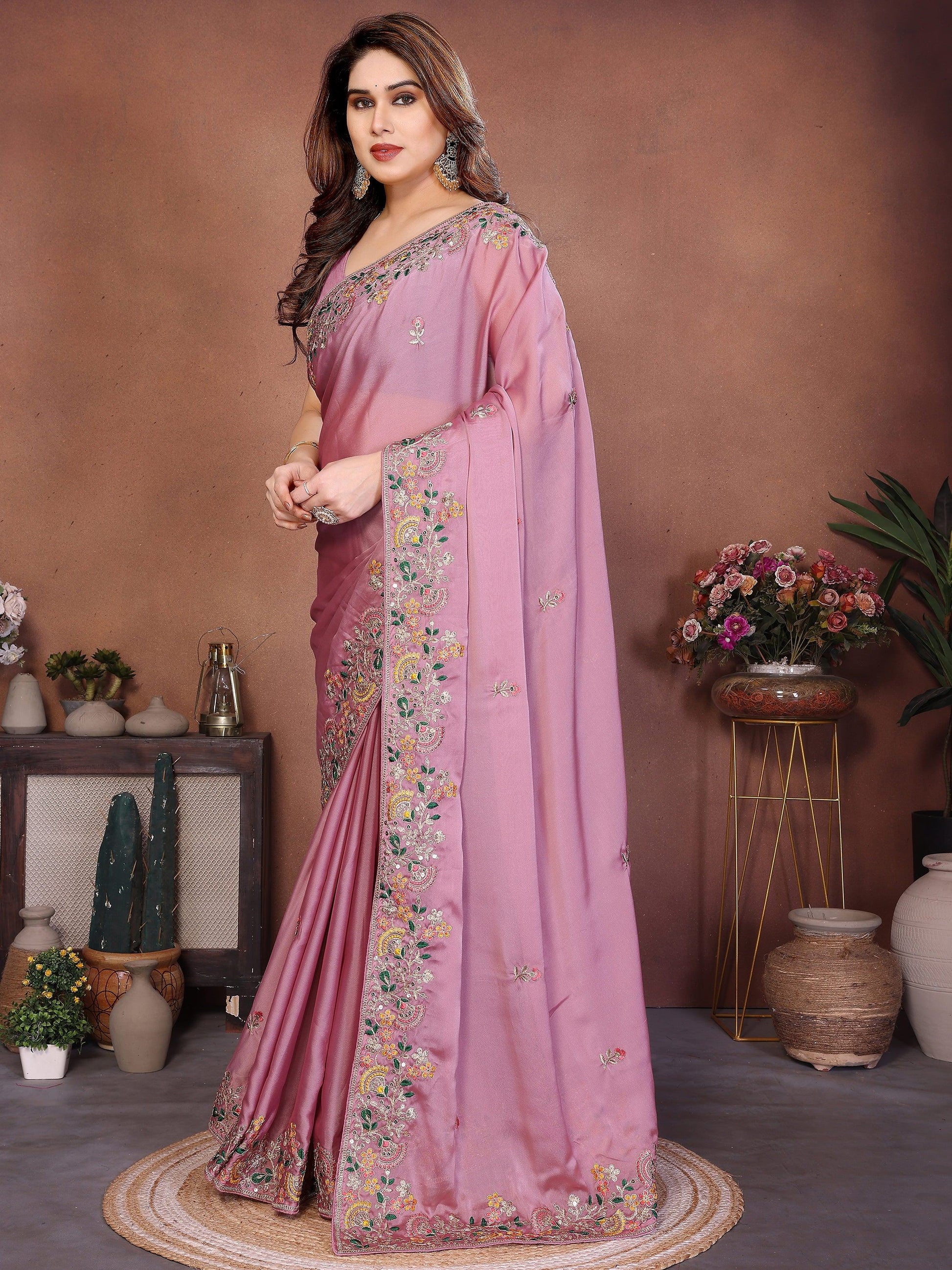 Amazing Pink Dori Work Silk Event Wear Saree With Blouse