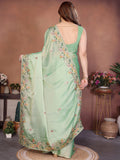 Attractive Green Zari Embroidered Silk Festival Wear Saree With Blouse