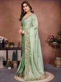 Attractive Green Zari Embroidered Silk Festival Wear Saree With Blouse