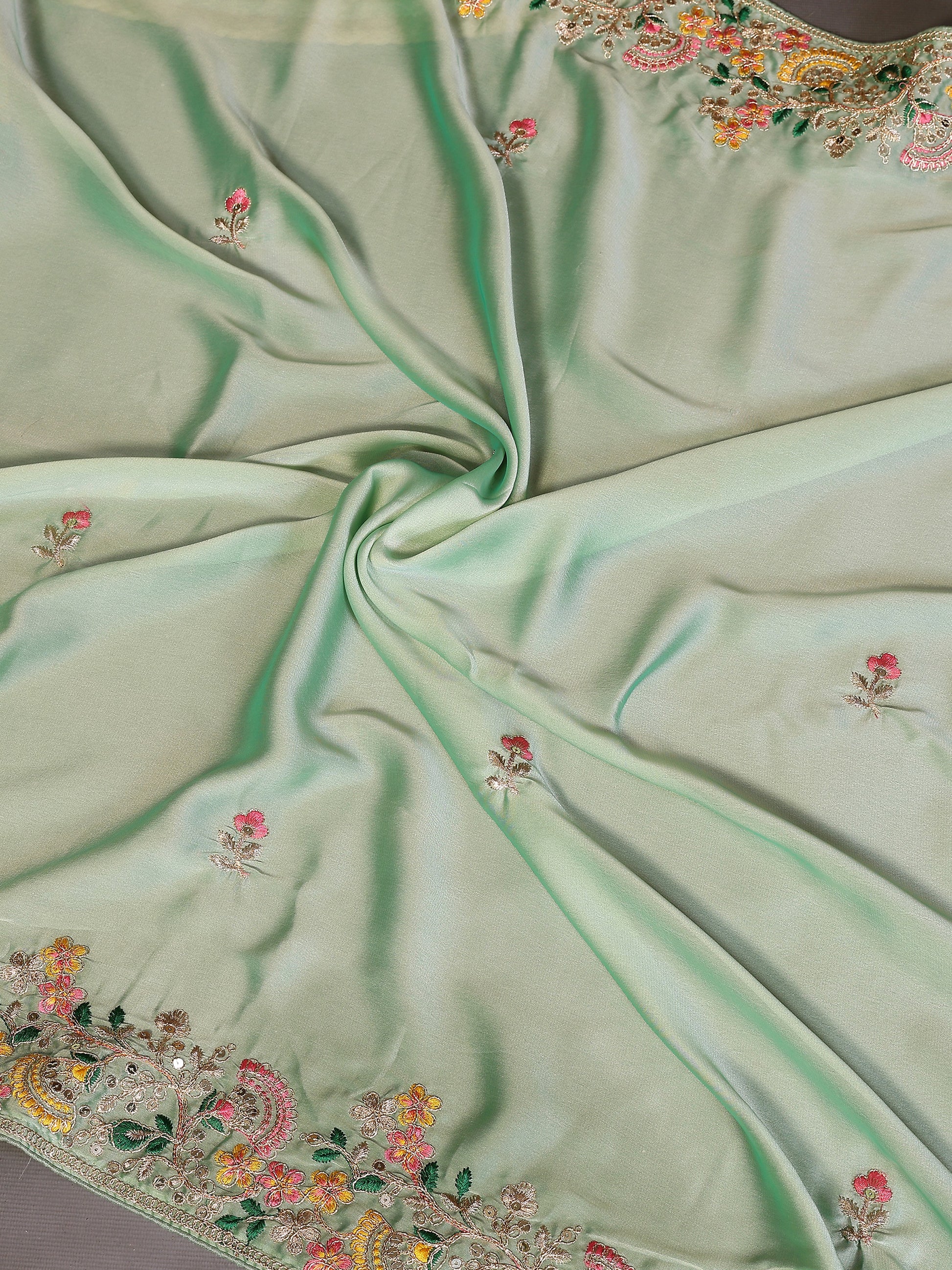 Attractive Green Zari Embroidered Silk Festival Wear Saree With Blouse