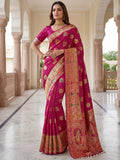 Great Rani Pink Zari Weaving Silk Traditional Wear Saree With Blouse