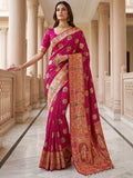 Great Rani Pink Zari Weaving Silk Traditional Wear Saree With Blouse