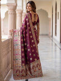 Fabulous Wine Zari Weaving Silk Wedding Wear Saree With Blouse