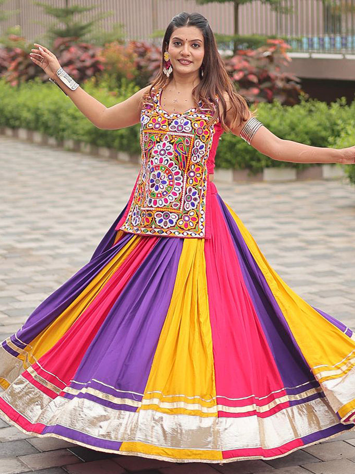 Awesome Multicolor Mirror Work Cotton Navratri Wear Lehenga Choli 