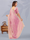 Graceful Pink Sequins Work Silk Wedding Wear Saree With Blouse