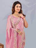 Graceful Pink Sequins Work Silk Wedding Wear Saree With Blouse