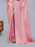 Graceful Pink Sequins Work Silk Wedding Wear Saree With Blouse