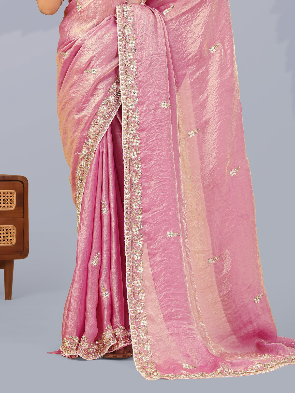 Graceful Pink Sequins Work Silk Wedding Wear Saree With Blouse
