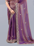 Majestic Purple Sequins Work Silk Wedding Wear Saree With Blouse
