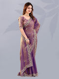 Majestic Purple Sequins Work Silk Wedding Wear Saree With Blouse