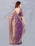 Majestic Purple Sequins Work Silk Wedding Wear Saree With Blouse