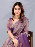 Majestic Purple Sequins Work Silk Wedding Wear Saree With Blouse