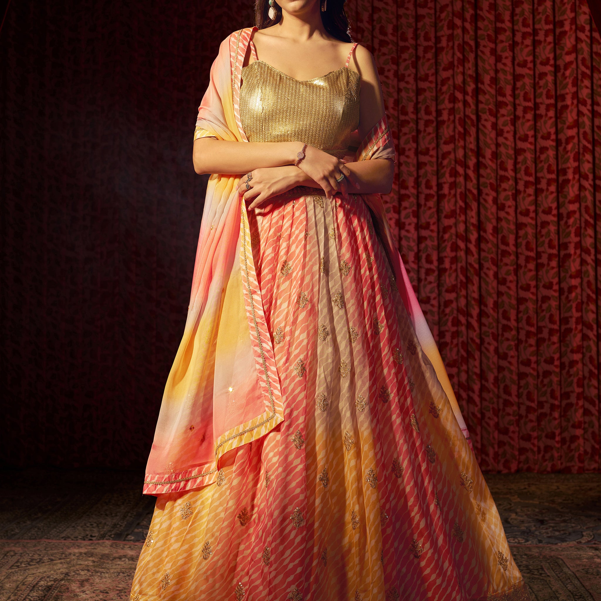 Beautiful Multi-Color Printed Organza Engagement Wear Lehenga Choli