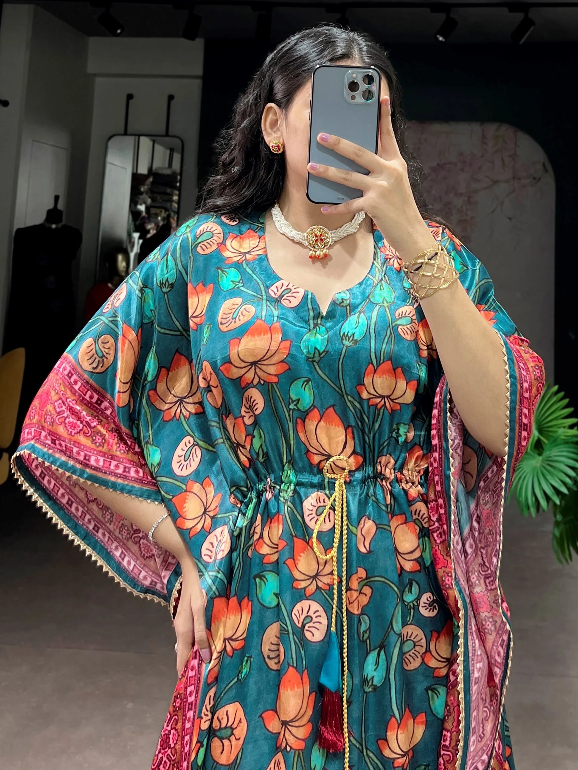 Charming Teal Green Gota Patti Gaji Silk Event Wear  Kaftan