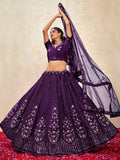 Marvelous Violet Thread Embroidered Net Wedding Wear Lehenga Choli