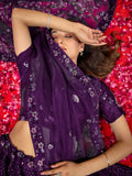 Marvelous Violet Thread Embroidered Net Wedding Wear Lehenga Choli