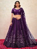 Marvelous Violet Thread Embroidered Net Wedding Wear Lehenga Choli
