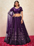 Marvelous Violet Thread Embroidered Net Wedding Wear Lehenga Choli