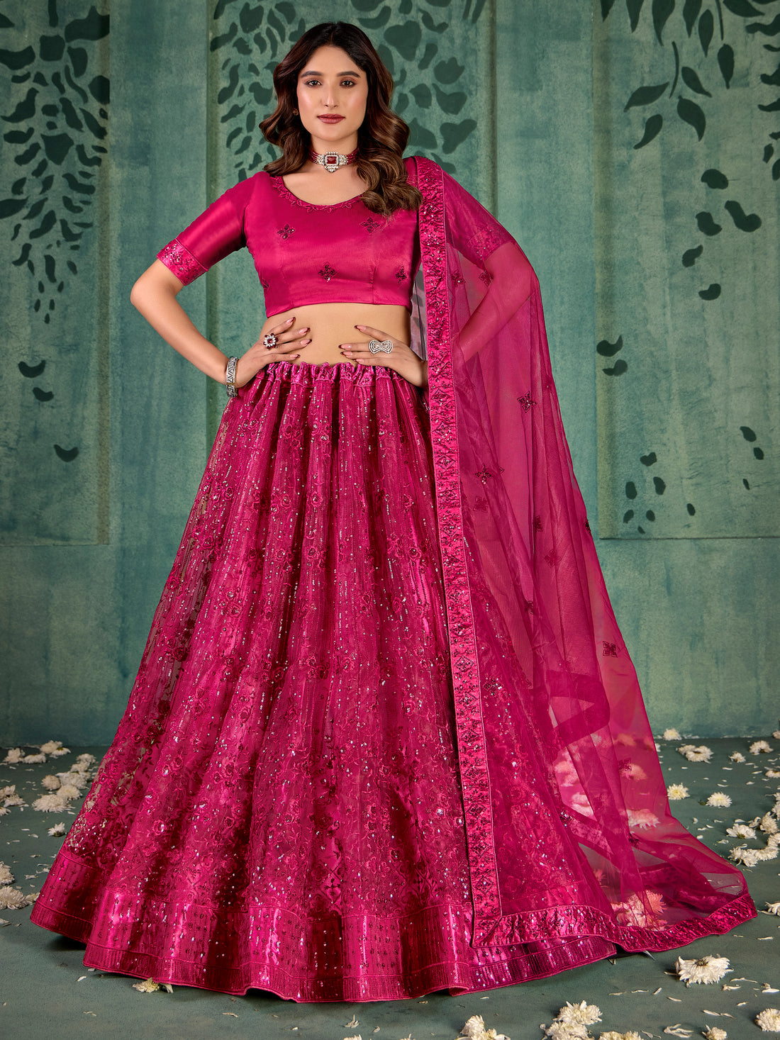 Adorable Pink Sequins Net Bridal Lehenga Choli With Dupatta