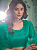 Incredible Green Thread Work Net Mehendi Wear Lehenga Choli With Dupatta