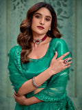 Incredible Green Thread Work Net Mehendi Wear Lehenga Choli With Dupatta