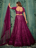 Wonderful Wine Thread Work Net Reception Wear Lehenga Choli With Dupatta