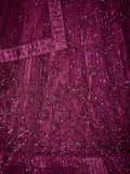 Wonderful Wine Thread Work Net Reception Wear Lehenga Choli With Dupatta