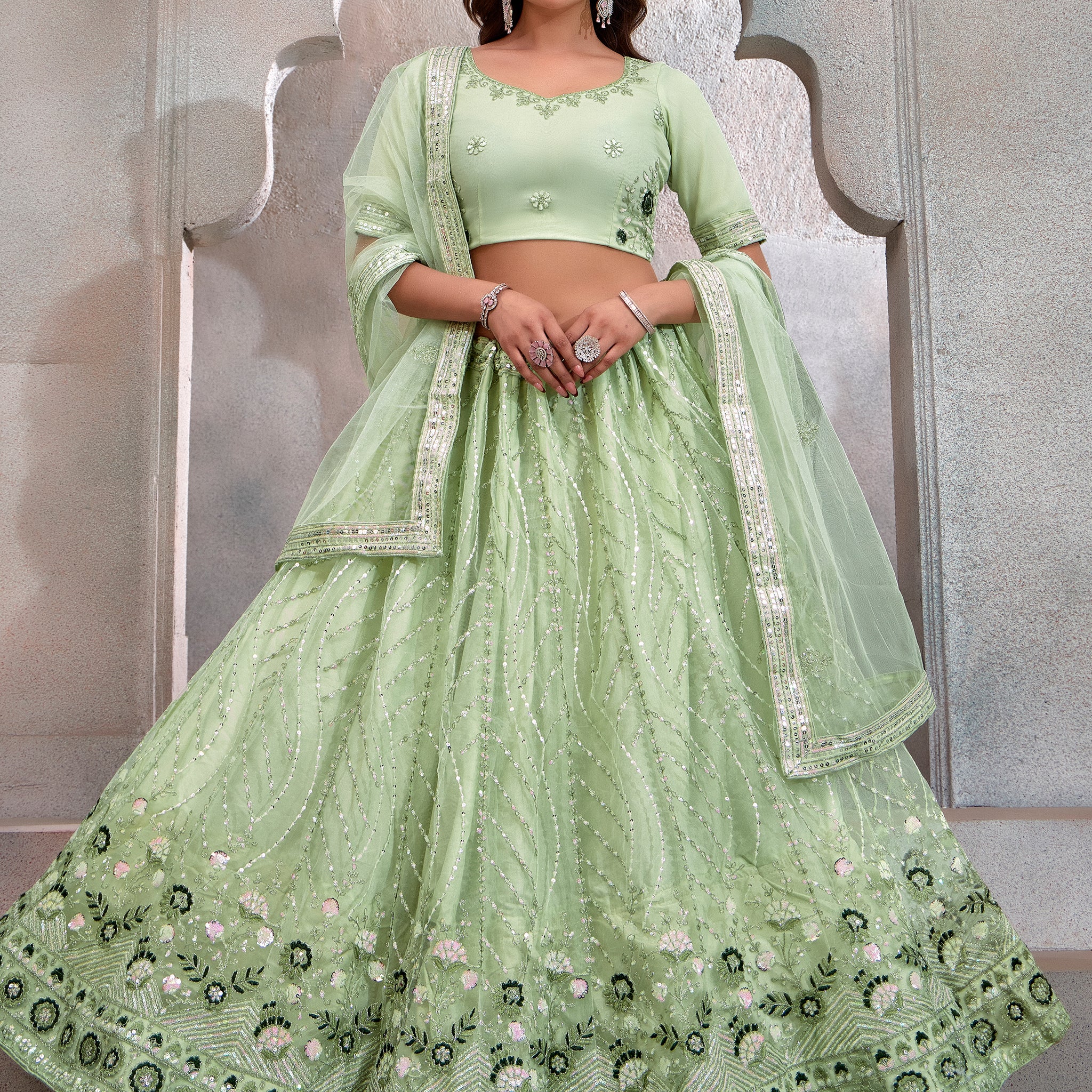 Charming Yellow Sequins Net Wedding Lehenga Choli With Dupatta