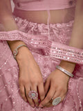 Fantastic Dark Peach Sequins Net Bridesmaid Lehenga Choli With Dupatta