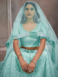 Beautiful Turquoise Sequins Net Designer Lehenga Choli With Dupatta