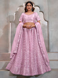 Lovable Lavender Thread Embroidery Net Wedding Lehenga Choli