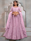 Lovable Lavender Thread Embroidery Net Wedding Lehenga Choli