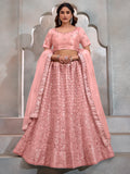 Precious Peach Thread Embroidery Net Party Wear Lehenga Choli