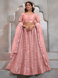 Precious Peach Thread Embroidery Net Party Wear Lehenga Choli