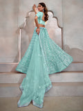 Adorable Turquoise Thread Embroidery Net Lehenga Choli With Dupatta
