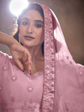 Gorgeous Pink Thread Embroidery Net Wedding Lehenga Choli With Dupatta