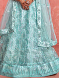 Fantastic Sky-Blue Sequins Net Bridal Wear Lehenga Choli With Dupatta