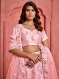 Wonderful Peach Sequins Net Bridesmaid Lehenga Choli With Dupatta