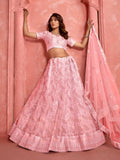 Wonderful Peach Sequins Net Bridesmaid Lehenga Choli With Dupatta
